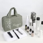 Gepersonaliseerde Geboortebloem Opvouwbare Opknoping Make-up Organiser Toilettas met Naam en Vier compartimenten Verjaardag Moederdag cadeau voor vrouwen