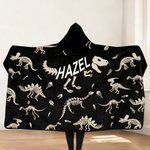 Personalized Dinosaur Fossil Soft Hooded Blanket with Name Daily Use Birthday Gift for Kids Teenagers Boys
