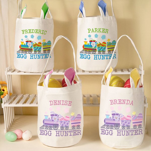 Personalizzato Carino Pulcino Coniglio Uova di Pasqua Treno Coniglietto Orecchie Cestino con Nome Caccia all'Uovo Accessori Regalo di Pasqua per Ragazzi Ragazze