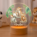 Veilleuse LED personnalisée avec animal de forêt mignon en dessin animé initiale et nom - Cadeau anniversaire pour enfants