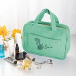 Gepersonaliseerde Geboortebloem Opvouwbare Opknoping Make-up Organiser Toilettas met Naam en Vier compartimenten Verjaardag Moederdag cadeau voor vrouwen