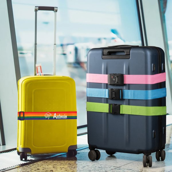 Henkilökohtainen monivärinen kirjailtu teksti matkatavarahihna 20-28 tuuman matkalaukku Travel Essential Business syntymäpäivälahja Travel Lovers varten
