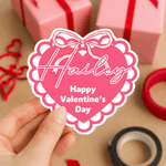 Gepersonaliseerde Roze Strik Hart Gelukkige Valentijnsdag Waterdichte Stickers met Naam Valentijnsdag Cadeau voor Paar Vrouw