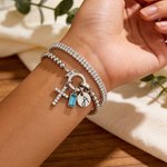 Personalised Cross Birthstone Beaded Bracelet with Initial Charm Christian Faith Jewellery Birthday Mother's Day Gift for Women