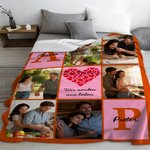 Personalisierte Fotocollage Decke mit 6 Fotos Namen und Liebesspruch weiche Kuscheldecke Wohndeko Valentinstag Jahrestag Geburtstag Geschenk für Paare