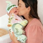 Personalized Flower Wreath Animals 100% Cotton Watercolour Swaddle Blanket and Hat Set with Name Birthday Baby Shower Gift for Newborns