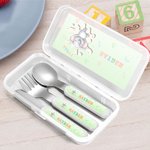 Personalised Cute Cartoon Animal Kid's Knife Fork Spoon 3 Pcs Cutlery Set with Name and Case Daily Use Birthday Gift for Kids