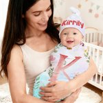 Personalized Flower Wreath Animals 100% Cotton Watercolour Swaddle Blanket and Hat Set with Name Birthday Baby Shower Gift for Newborns
