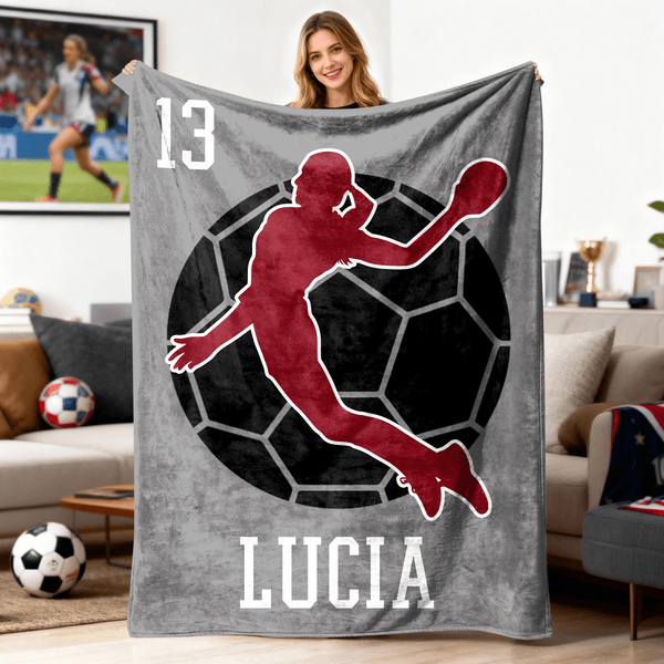 Personalized Handball-Themed Silhouette Soft Throw Blanket with Name and Number Home Decor Birthday Gift for Handball Enthusiasts