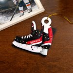 Ornement personnalisé en bois avec lumières colorées pour patins de hockey sur glace et nom Cadeau de Noël pour les amateurs de hockey sur glace