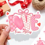 Personalized Love Bow Heart Pink Sticker with Text Daily Use Valentine's Day Gift for Girlfriend Wife