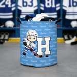 Panier à linge personnalisé avec initiales et nom du joueur de hockey sur glace Cadeau d'anniversaire pour les amoureux des joueurs de hockey