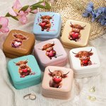 Personalisierte niedliche Liebe Herz Hochland Kuh PU Leder Schmuck-Box mit Namen Geburtstag Jahrestag Valentinstag Geschenk für Frauen
