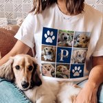 Personalised Paw Print Pet Photos Multicolor Kid Adult T-shirt Sweatshirt with Names and Initials Birthday Gift for Pet Lovers Owners
