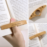 Personalised Handmade Natural Walnut Birth Flower Book Page Holder with Engraved Name Reading Accessories Birthday Gift for Book Lovers Bookworms