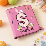 Portafoglio personalizzato in pelle PU con nome e orecchie di coniglio pasquale, regalo di Pasqua per ragazze