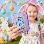 Portafoglio personalizzato in pelle PU con nome e orecchie di coniglio pasquale, regalo di Pasqua per ragazze