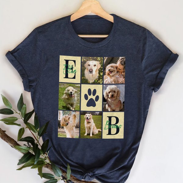 Personalised Paw Print Pet Photos Multicolour Kid Adult T-shirt Sweatshirt with Names and Initials Birthday Gift for Pet Lovers Owners
