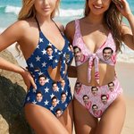Personalized Funny Face Photo Women Swimsuit Beach Essential Summer Vacation Birthday Pool Party Gift for Women