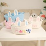 Panier de rangement personnalisé avec nom et oreilles de lapin en coton 100% tissé Cadeau de fête, d'anniversaire et de douche pour bébé et enfant