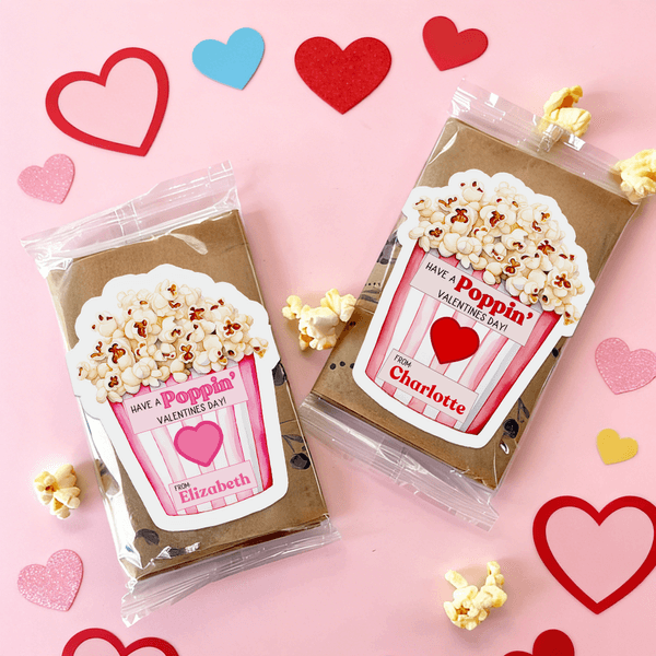 Personalized Have A Poppin Valentines Day Popcorn Design Waterproof Stickers with Name Class Exchange Party Favors Valentine's Day Gift for Couple Kid