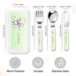 Personalised Cute Cartoon Animal Kid's Knife Fork Spoon 3 Pcs Cutlery Set with Name and Case Daily Use Birthday Gift for Kids