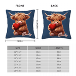 Personalised Cute Love Heart Highland Cow Soft Cushion Cover with Name Home Decor Valentine's Day Birthday Gift for Family Friend Cow Lover