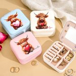 Personalisierte niedliche Liebe Herz Hochland Kuh PU Leder Schmuck-Box mit Namen Geburtstag Jahrestag Valentinstag Geschenk für Frauen