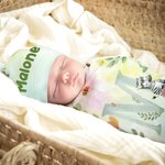 Personalized Flower Wreath Animals 100% Cotton Watercolour Swaddle Blanket and Hat Set with Name Birthday Baby Shower Gift for Newborns