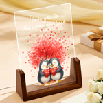 Spersonalizowana lampka nocna LED Love Tree Cute Penguin z imieniem, datą i drewnianą podstawą do dekoracji domu Walentynkowy prezent rocznicowy dla par