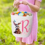 Personalized Cute Bunny Easter Bucket Basket with Name and Initial Easter Egg Hunt Basket Easter Party Favors Gift for Kids