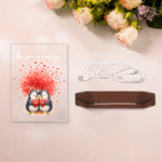 Spersonalizowana lampka nocna LED Love Tree Cute Penguin z imieniem, datą i drewnianą podstawą do dekoracji domu Walentynkowy prezent rocznicowy dla par