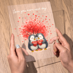 Spersonalizowana lampka nocna LED Love Tree Cute Penguin z imieniem, datą i drewnianą podstawą do dekoracji domu Walentynkowy prezent rocznicowy dla par