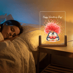 Spersonalizowana lampka nocna LED Love Tree Cute Penguin z imieniem, datą i drewnianą podstawą do dekoracji domu Walentynkowy prezent rocznicowy dla par