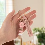 Personlig födelseblomma PU-läder nyckelring med namn daisyhänge och pärlor perfekt som present till brudtärna vän eller till fest