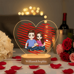 Personalizado de dibujos animados de personajes de la pareja del corazón de acrílico LED Luz de noche con nombre y base de madera Decoración para el hogar Día de San Valentín Aniversario de regalo par