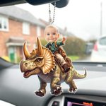 Personalizzato volto foto dinosauro acrilico appeso ornamento auto decorazione regalo di compleanno per i proprietari di auto di famiglia