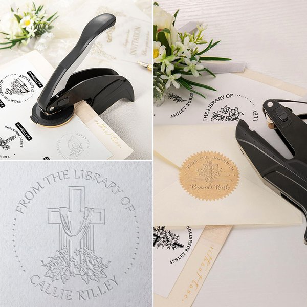 Religión Personalizada Cruz Flores Libro Negro Sello de Mano Sello de Sobre con Nombre y Bolsa de Almacenamiento Regalo de Cumpleaños para Bookworm Cristiano