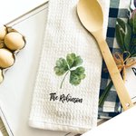 Personalized Lucky Shamrock Waffle Tea Towel with Name Kitchen Decor St. Patrick's Day Gift for Family Friends