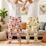 Personlig 1-4 Pet Face Photos Paw Print Multicolor Kid Woman Man Pyjamasbukser med snor Daglig bruk Bursdagsgave til kjæledyrelskere