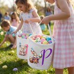 Personalized Cute Bunny Easter Bucket Basket with Name and Initial Easter Egg Hunt Basket Easter Party Favors Gift for Kids
