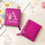 Personalisierte niedliche Peter Rabbit Initial PU Leder Bifold Pocket Wallet mit mehreren Kartenschlitzen mit Namen Ostern Geschenk für Mädchen