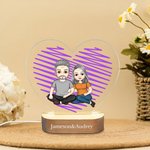 Personalizado de dibujos animados de personajes de la pareja del corazón de acrílico LED Luz de noche con nombre y base de madera Decoración para el hogar Día de San Valentín Aniversario de regalo par