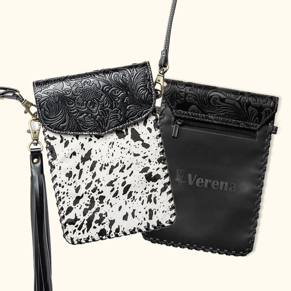 Personalized Phone Crossbody Western Tooled Leather Cowhide  Messenger Fringe Purse Bag