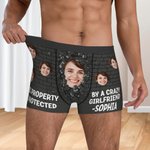 Personalised Wall Crack Face Photo Funny Men's Underwear Boxer Brief with Name Valentine's Day Anniversary Gift for Couple Partner