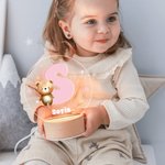 Luce notturna a LED personalizzata con nome animali carini base in legno regalo ideale per compleanni e baby shower per bambini
