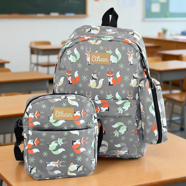 Personalized Cute Animal Adjustable Backpack Lunch Bag Pencil Case Set with Name Back to School Birthday Gift for Kids