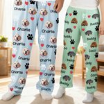 Personlig 1-4 Pet Face Photos Paw Print Multicolor Kid Woman Man Pyjamasbukser med snor Daglig bruk Bursdagsgave til kjæledyrelskere