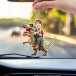 Personalizzato volto foto dinosauro acrilico appeso ornamento auto decorazione regalo di compleanno per i proprietari di auto di famiglia