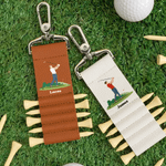 Personalised Cartoon Character PU Leather Golf Tee Holder Bag Tag with Name and 5 Pcs Bamboo Tees Birthday Sports Gift for Golfers Golf Players
